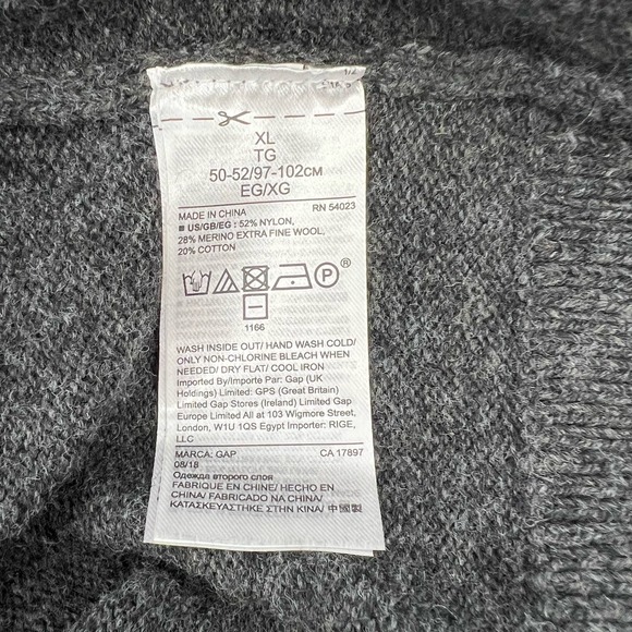 GAP Mens‎ Crew Sweater Gray Rainbow Stripe Longsleeve Merino Wool Blend XL New - Picture 4 of 4